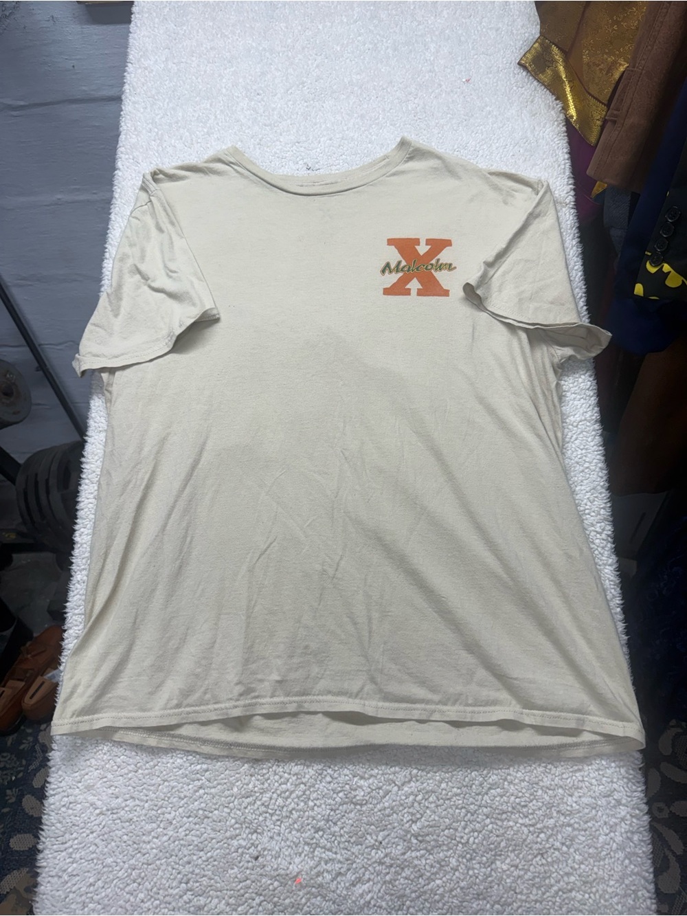 Malcom X Graphic Short-Sleeve Tee - Cream with Orange Logo, size XL